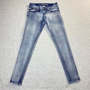 MAX RAVE Skinny Jeans Womens Juniors Sz 1 Blue Low Rise Stretch Casual Denim